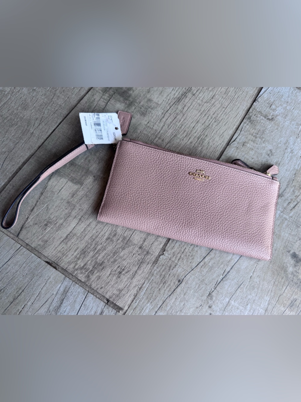 Coach Nude Pebbled Leather Wristlet with Gold Logo